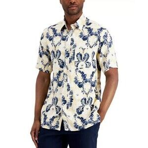 Club Room Mens Milton Block Stamp Shirt Silk Blend Pale Khaki Size X Large
